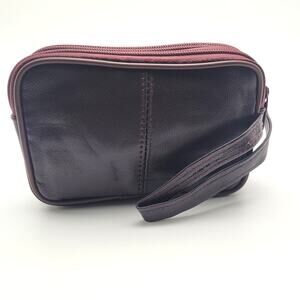 Maroon Purple Leather Travel Wristlet Double Zip Small Organizer Pouch NWT Soft